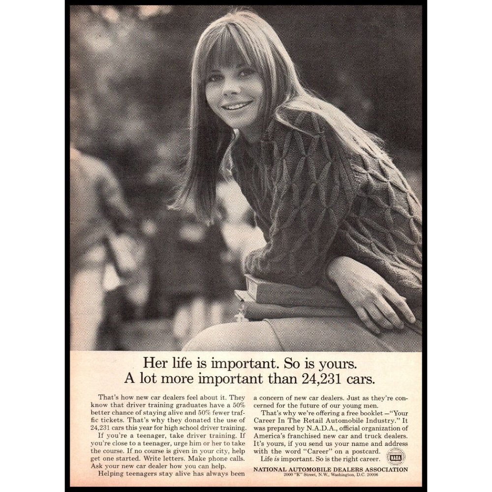 1967 NADA National Automobile Dealers Association Vintage Print Ad Coed Wall Art